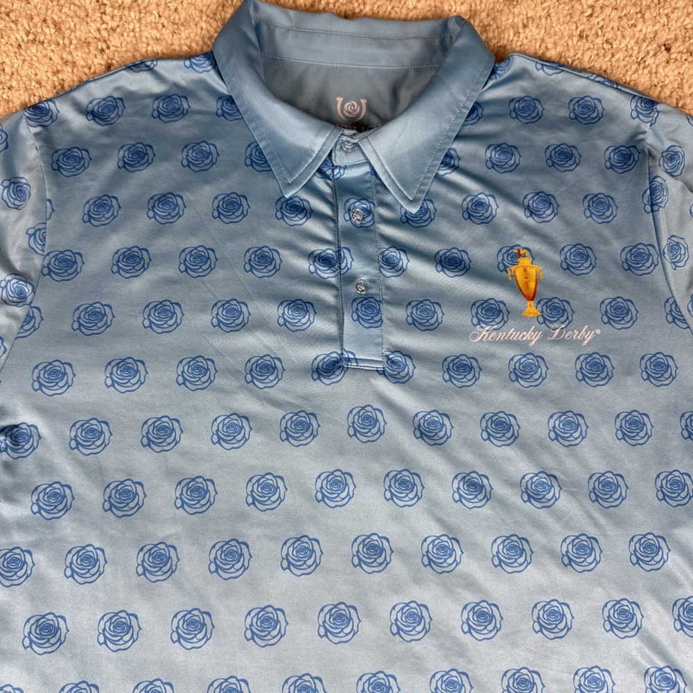 150th KENTUCKY DERBY PRO POLO SHIRT BLUE MENS LARGE * MOISTURE WICKING